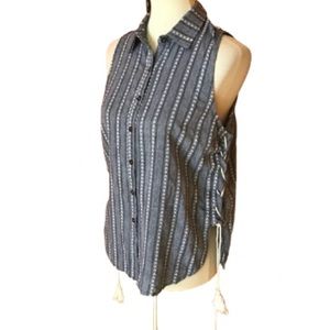 Entro Black and White Striped Button Down Shirt